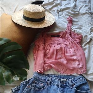 ZARA | Pink Lace Crop Top